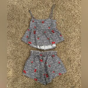SHEIN Black and White Gingham Set with Red Floral Accents